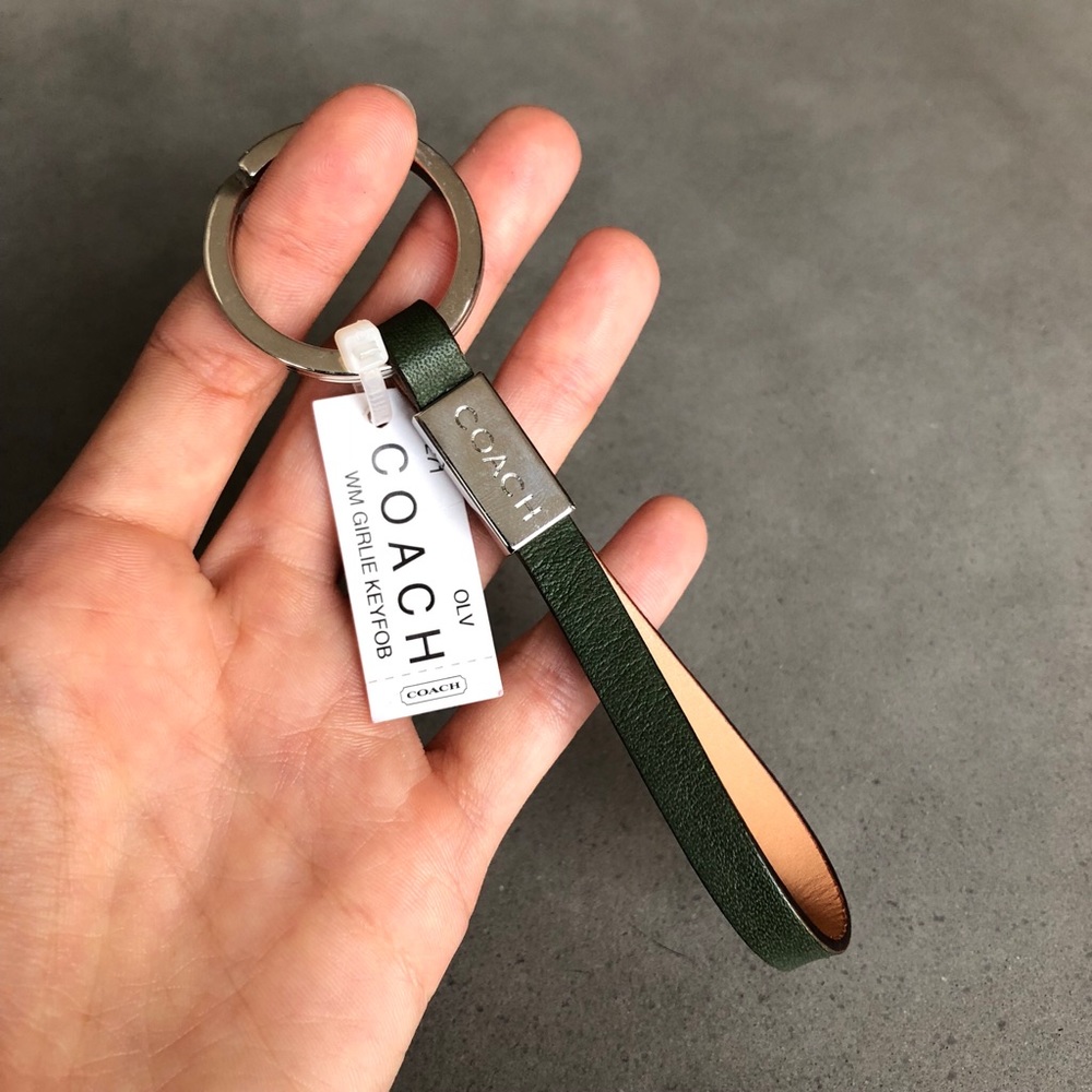 New With Tags Forest Green Leather Strap Keychain